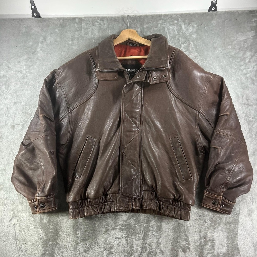 Marc New York Jacket Mens Medium Brown Leather Bomber Full Zip Lined Collar